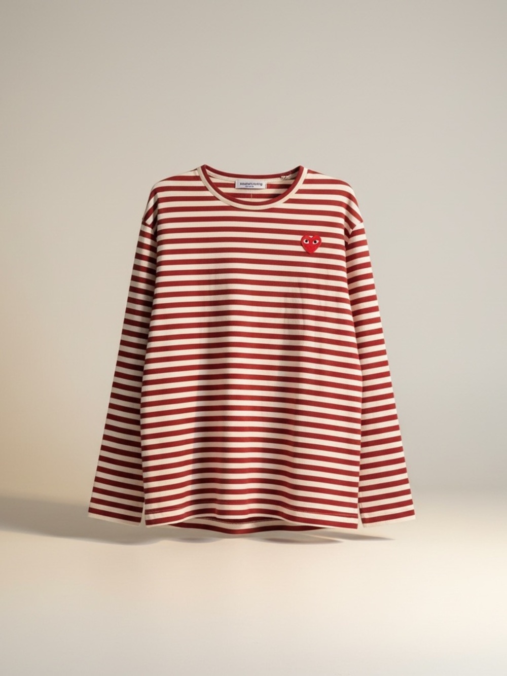 Comme des Garçons Red and White Striped Long-Sleeve Tee with Heart Patch
